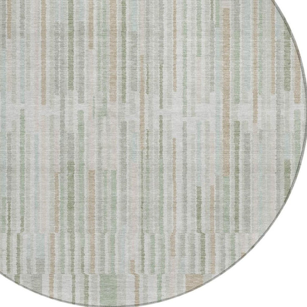 HomeRoots 5' Stylish Sage and Ivory Striped Area Rug – Durable, Washable, Perfect for Indoor and Outdoor Use 8' Round 631559