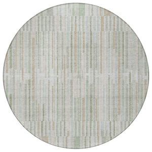 HomeRoots 5' Stylish Sage and Ivory Striped Area Rug – Durable, Washable, Perfect for Indoor and Outdoor Use 8' Round 631559