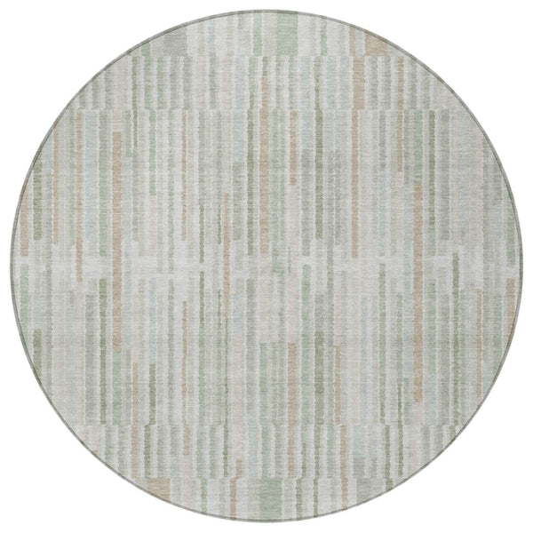 HomeRoots 5' Stylish Sage and Ivory Striped Area Rug – Durable, Washable, Perfect for Indoor and Outdoor Use 8' Round 631559