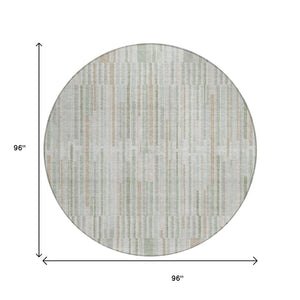 HomeRoots 5' Stylish Sage and Ivory Striped Area Rug – Durable, Washable, Perfect for Indoor and Outdoor Use 8' Round 631559