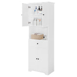 English Elm Tall Bathroom Cabinet With Four Doors, Large Storage Space Open Shelve, Upper Storage Cabinet, White