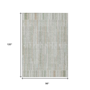 HomeRoots 5' Stylish Sage and Ivory Striped Area Rug – Durable, Washable, Perfect for Indoor and Outdoor Use 8' X 10' 631560