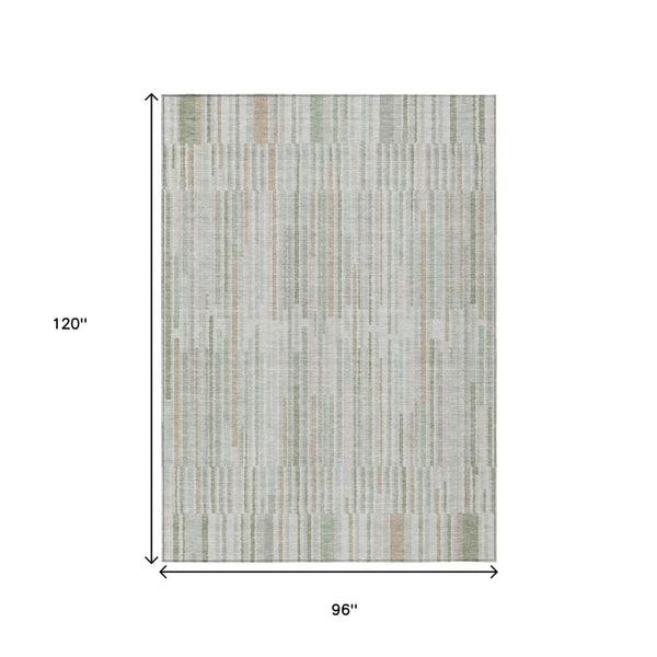 HomeRoots 5' Stylish Sage and Ivory Striped Area Rug – Durable, Washable, Perfect for Indoor and Outdoor Use 8' X 10' 631560