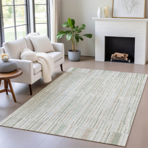 HomeRoots 5' Stylish Sage and Ivory Striped Area Rug – Durable, Washable, Perfect for Indoor and Outdoor Use 8' X 10' 631560