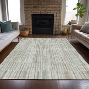HomeRoots 5' Stylish Sage and Ivory Striped Area Rug – Durable, Washable, Perfect for Indoor and Outdoor Use 8' X 10' 631560