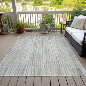 HomeRoots 5' Stylish Sage and Ivory Striped Area Rug – Durable, Washable, Perfect for Indoor and Outdoor Use 8' X 10' 631560
