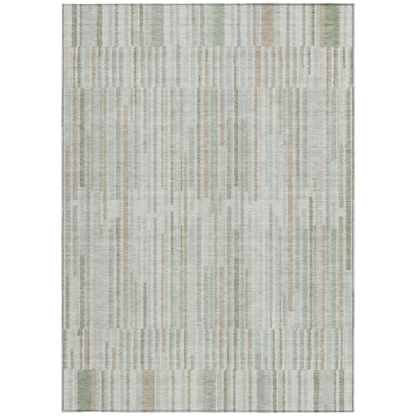 HomeRoots 5' Stylish Sage and Ivory Striped Area Rug – Durable, Washable, Perfect for Indoor and Outdoor Use 9' X 12' 631561