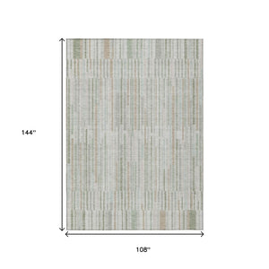 HomeRoots 5' Stylish Sage and Ivory Striped Area Rug – Durable, Washable, Perfect for Indoor and Outdoor Use 9' X 12' 631561