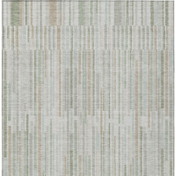 HomeRoots 5' Stylish Sage and Ivory Striped Area Rug – Durable, Washable, Perfect for Indoor and Outdoor Use 9' X 12' 631561