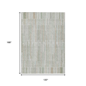 HomeRoots 5' Stylish Sage and Ivory Striped Area Rug – Durable, Washable, Perfect for Indoor and Outdoor Use 10' X 14' 631562