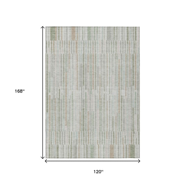 HomeRoots 5' Stylish Sage and Ivory Striped Area Rug – Durable, Washable, Perfect for Indoor and Outdoor Use 10' X 14' 631562