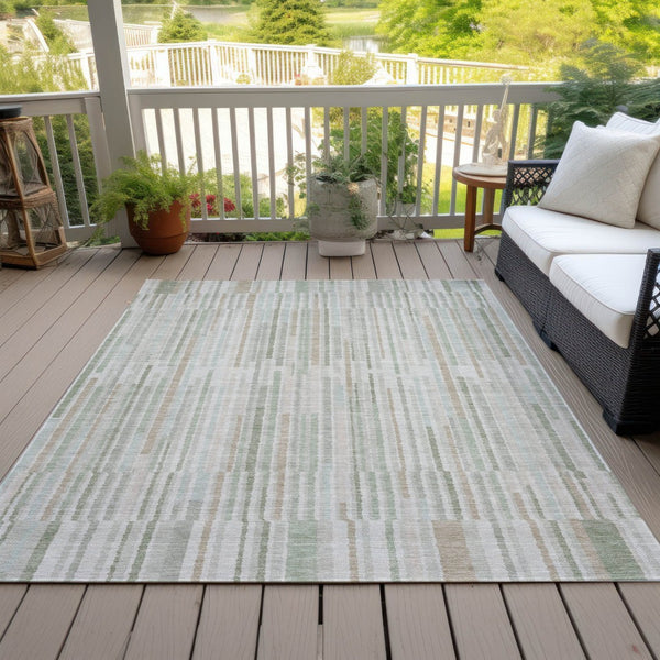 HomeRoots 5' Stylish Sage and Ivory Striped Area Rug – Durable, Washable, Perfect for Indoor and Outdoor Use 10' X 14' 631562