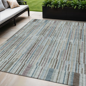 HomeRoots 5' Striped Teal Blue and Brown Area Rug - Durable, Washable, Perfect for Indoor or Outdoor Spaces 5' X 8' 631564