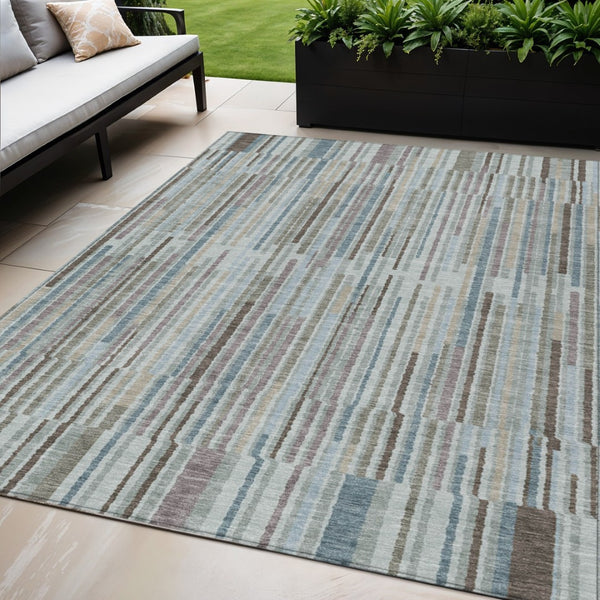HomeRoots 5' Striped Teal Blue and Brown Area Rug - Durable, Washable, Perfect for Indoor or Outdoor Spaces 5' X 8' 631564