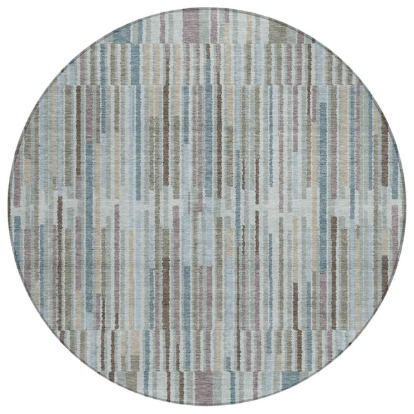 HomeRoots 5' Striped Teal Blue and Brown Area Rug - Durable, Washable, Perfect for Indoor or Outdoor Spaces 8' Round 631565