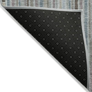 HomeRoots 5' Striped Teal Blue and Brown Area Rug - Durable, Washable, Perfect for Indoor or Outdoor Spaces 8' Round 631565
