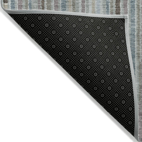HomeRoots 5' Striped Teal Blue and Brown Area Rug - Durable, Washable, Perfect for Indoor or Outdoor Spaces 8' Round 631565