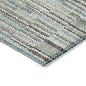 HomeRoots 5' Striped Teal Blue and Brown Area Rug - Durable, Washable, Perfect for Indoor or Outdoor Spaces 8' Round 631565