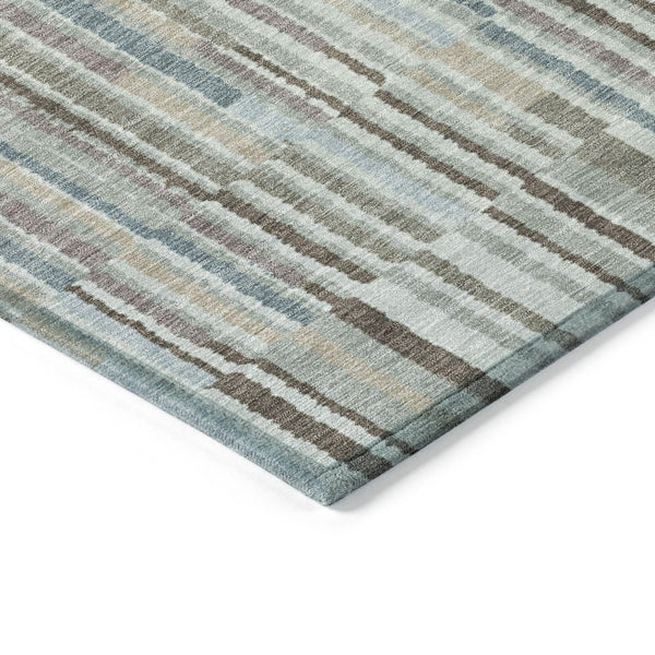 HomeRoots 5' Striped Teal Blue and Brown Area Rug - Durable, Washable, Perfect for Indoor or Outdoor Spaces 8' Round 631565