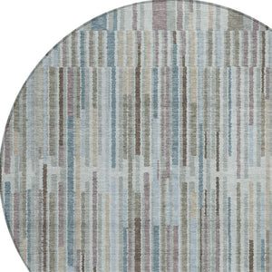 HomeRoots 5' Striped Teal Blue and Brown Area Rug - Durable, Washable, Perfect for Indoor or Outdoor Spaces 8' Round 631565