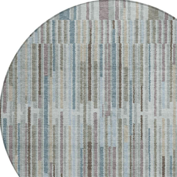 HomeRoots 5' Striped Teal Blue and Brown Area Rug - Durable, Washable, Perfect for Indoor or Outdoor Spaces 8' Round 631565