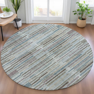 HomeRoots 5' Striped Teal Blue and Brown Area Rug - Durable, Washable, Perfect for Indoor or Outdoor Spaces 8' Round 631565