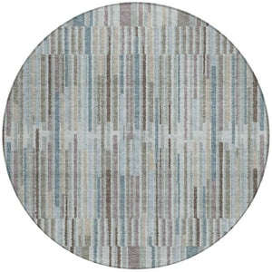 HomeRoots 5' Striped Teal Blue and Brown Area Rug - Durable, Washable, Perfect for Indoor or Outdoor Spaces 8' Round 631565