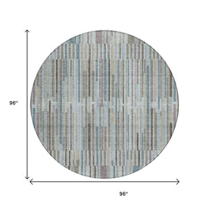 HomeRoots 5' Striped Teal Blue and Brown Area Rug - Durable, Washable, Perfect for Indoor or Outdoor Spaces 8' Round 631565