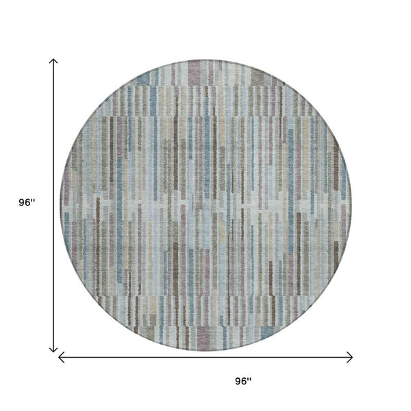 HomeRoots 5' Striped Teal Blue and Brown Area Rug - Durable, Washable, Perfect for Indoor or Outdoor Spaces 8' Round 631565