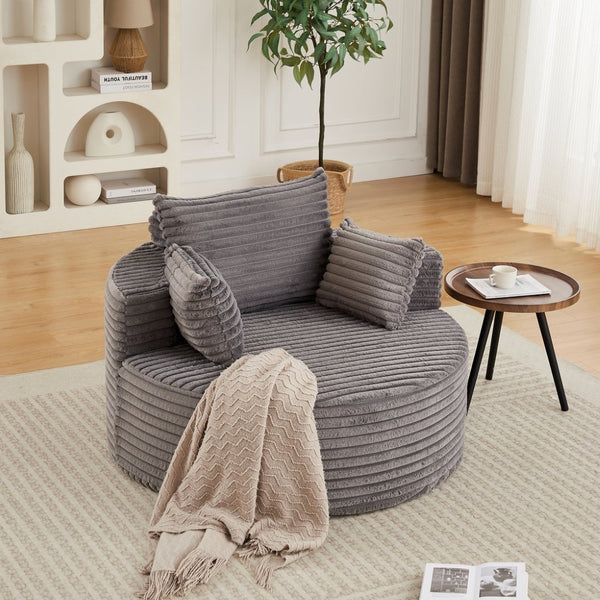 English Elm 50"l Corduroy Oversized Sleeper Chair with Neck Pillow Support for Lounge or Bedroom Grey W834P405864