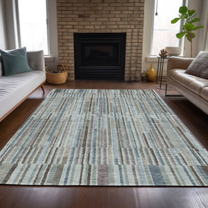 HomeRoots 5' Striped Teal Blue and Brown Area Rug - Durable, Washable, Perfect for Indoor or Outdoor Spaces 8' X 10' 631566