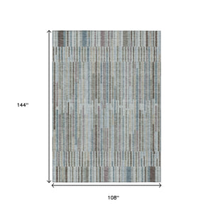 HomeRoots 5' Striped Teal Blue and Brown Area Rug - Durable, Washable, Perfect for Indoor or Outdoor Spaces 9' X 12' 631567