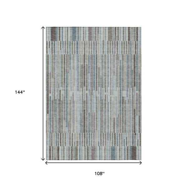 HomeRoots 5' Striped Teal Blue and Brown Area Rug - Durable, Washable, Perfect for Indoor or Outdoor Spaces 9' X 12' 631567
