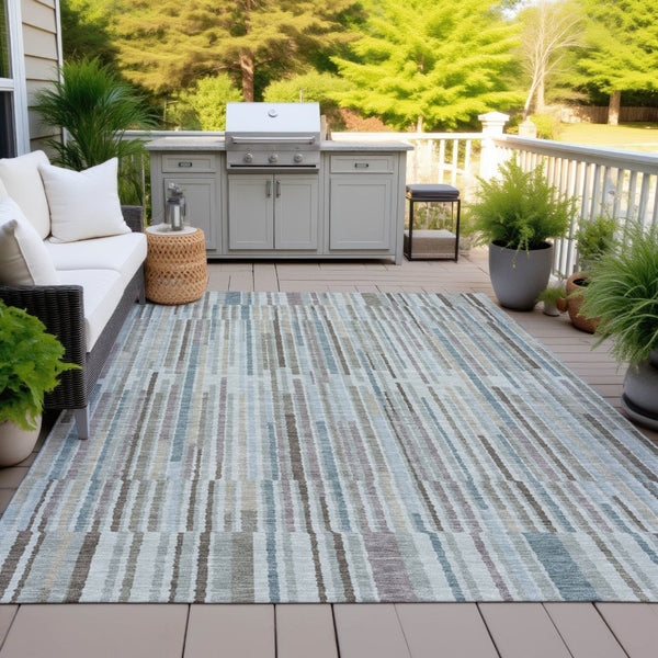 HomeRoots 5' Striped Teal Blue and Brown Area Rug - Durable, Washable, Perfect for Indoor or Outdoor Spaces 9' X 12' 631567