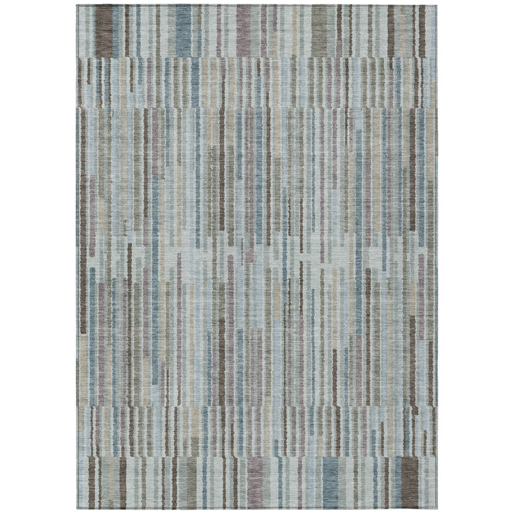 HomeRoots 5' Striped Teal Blue and Brown Area Rug - Durable, Washable, Perfect for Indoor or Outdoor Spaces 9' X 12' 631567