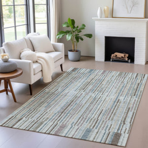 HomeRoots 5' Striped Teal Blue and Brown Area Rug - Durable, Washable, Perfect for Indoor or Outdoor Spaces 9' X 12' 631567