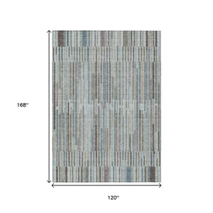 HomeRoots 5' Striped Teal Blue and Brown Area Rug - Durable, Washable, Perfect for Indoor or Outdoor Spaces 10' X 14' 631568