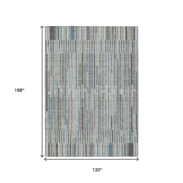 HomeRoots 5' Striped Teal Blue and Brown Area Rug - Durable, Washable, Perfect for Indoor or Outdoor Spaces 10' X 14' 631568