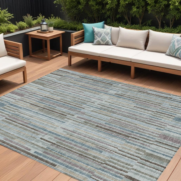 HomeRoots 5' Striped Teal Blue and Brown Area Rug - Durable, Washable, Perfect for Indoor or Outdoor Spaces 10' X 14' 631568