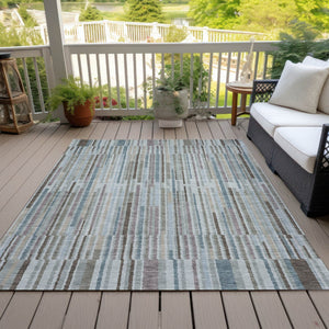 HomeRoots 5' Striped Teal Blue and Brown Area Rug - Durable, Washable, Perfect for Indoor or Outdoor Spaces 10' X 14' 631568