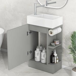 English Elm 18.6" Bathroom Vanity with Sink and Ceramic Top, MDF Cabinet with Door, TP Holder & Shelf Grey N725P212181E
