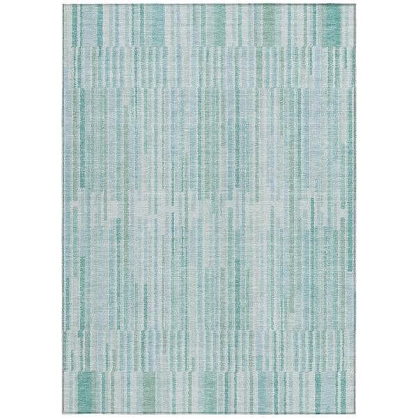 HomeRoots 5' Turquoise and Aqua Striped Area Rug - Durable, Washable, Stylish for Indoor and Outdoor Spaces 5' X 8' 631570