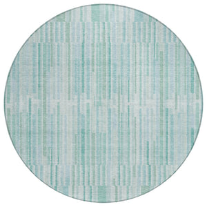 HomeRoots 5' Turquoise and Aqua Striped Area Rug - Durable, Washable, Stylish for Indoor and Outdoor Spaces 8' Round 631571