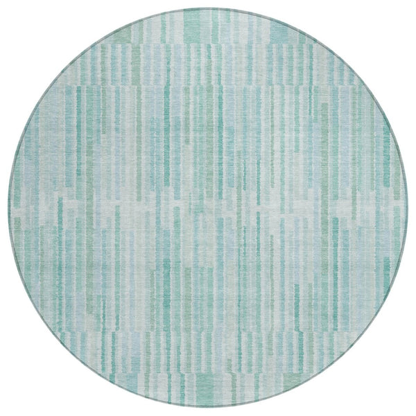 HomeRoots 5' Turquoise and Aqua Striped Area Rug - Durable, Washable, Stylish for Indoor and Outdoor Spaces 8' Round 631571