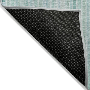HomeRoots 5' Turquoise and Aqua Striped Area Rug - Durable, Washable, Stylish for Indoor and Outdoor Spaces 8' Round 631571