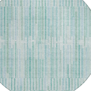 HomeRoots 5' Turquoise and Aqua Striped Area Rug - Durable, Washable, Stylish for Indoor and Outdoor Spaces 8' Round 631571
