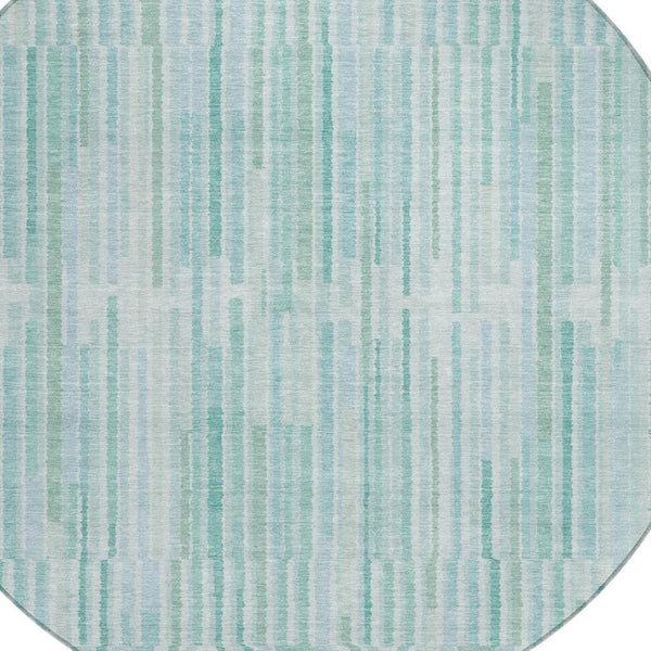 HomeRoots 5' Turquoise and Aqua Striped Area Rug - Durable, Washable, Stylish for Indoor and Outdoor Spaces 8' Round 631571