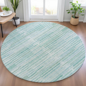 HomeRoots 5' Turquoise and Aqua Striped Area Rug - Durable, Washable, Stylish for Indoor and Outdoor Spaces 8' Round 631571