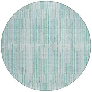 HomeRoots 5' Turquoise and Aqua Striped Area Rug - Durable, Washable, Stylish for Indoor and Outdoor Spaces 8' Round 631571