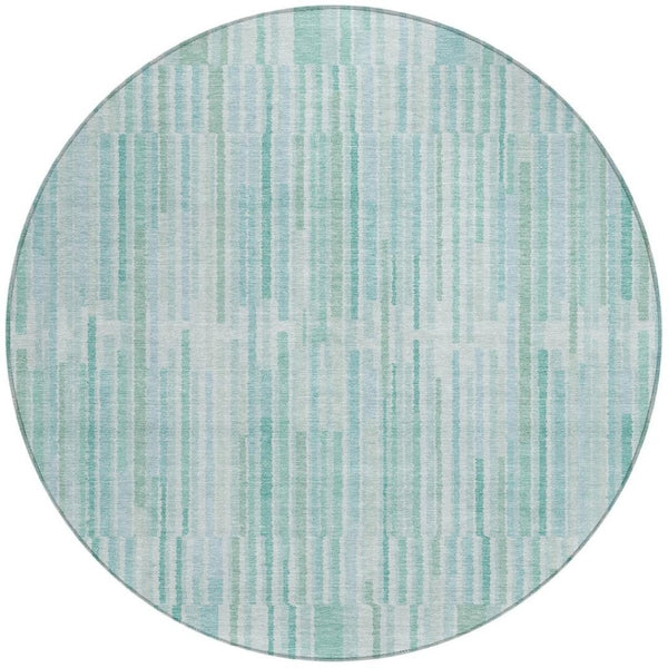 HomeRoots 5' Turquoise and Aqua Striped Area Rug - Durable, Washable, Stylish for Indoor and Outdoor Spaces 8' Round 631571